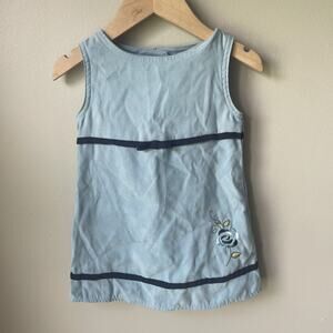 Vintage Baby Girl Dress Size‎ 18 Months Blue Bow Embroidered Floral